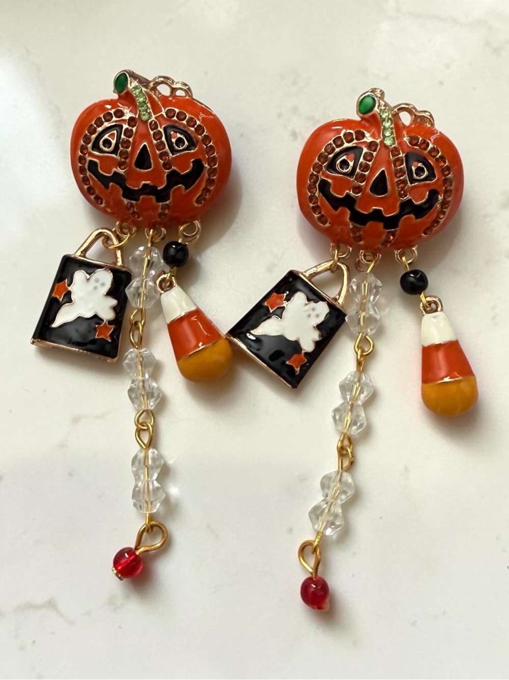 Halloween Pumpkin Dangle Earrings - Orange